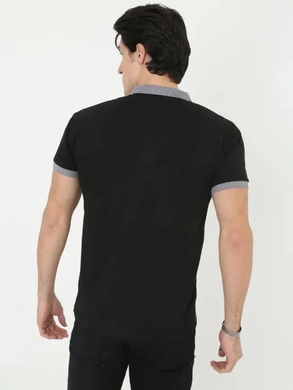 Muški crni slim fit s printom polo ovratnik kratki rukav majica 2