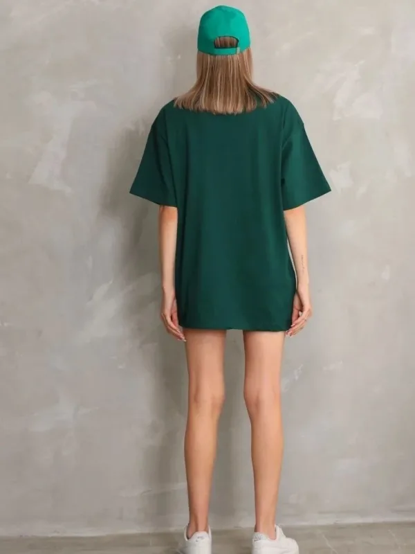 Femeie Verde Regular Guler Bicicletă Imprimat Tricou 4