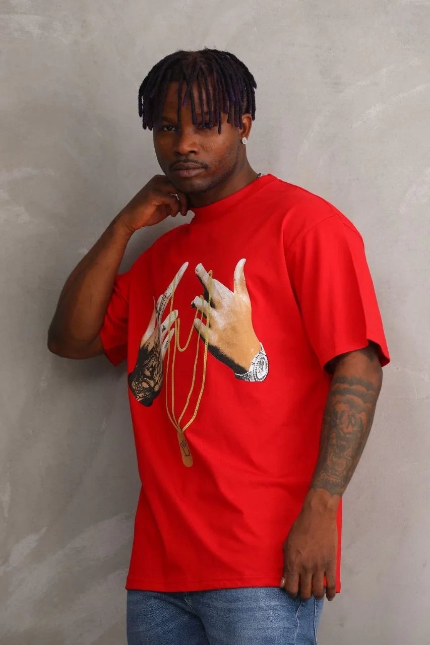 Ανδρικό Κόκκινο Oversize Ποδηλατόλαιμο Τυπωμένο T-shirt 7