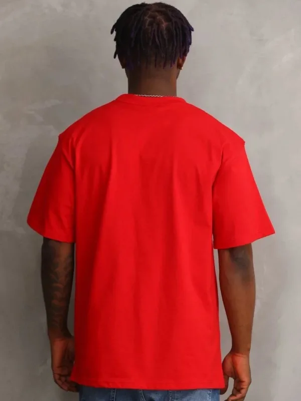 Машки црвено Oversize бицикли јака печатена маица 2