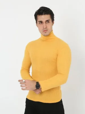 Pánske žlté slim fit lycrové rolákové rebrované body