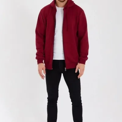 Barbat Visiniu 3 Fire Bumbac Fermoar Complet Glugă Sweatshirt 2