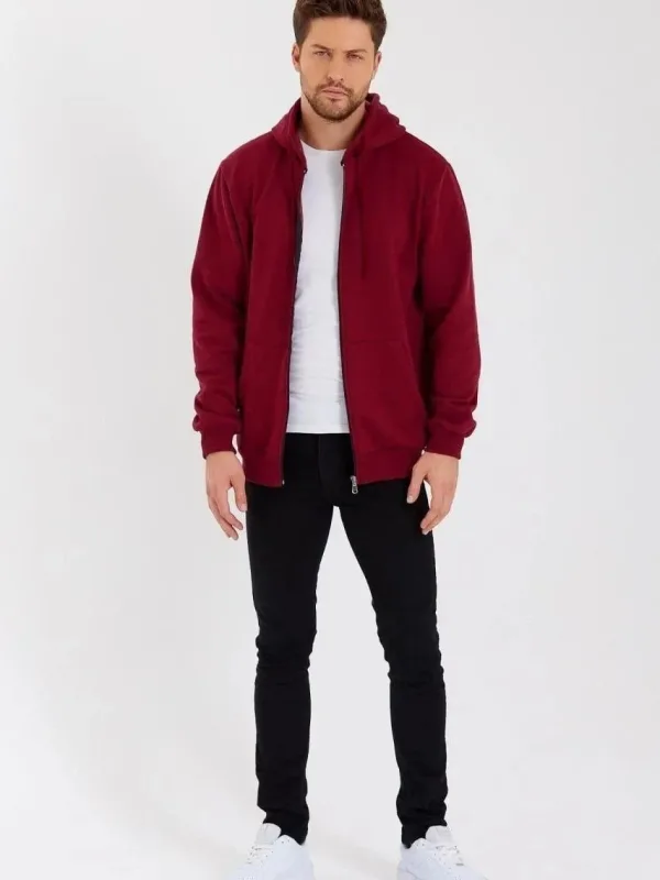 Barbat Visiniu 3 Fire Bumbac Fermoar Complet Glugă Sweatshirt 2