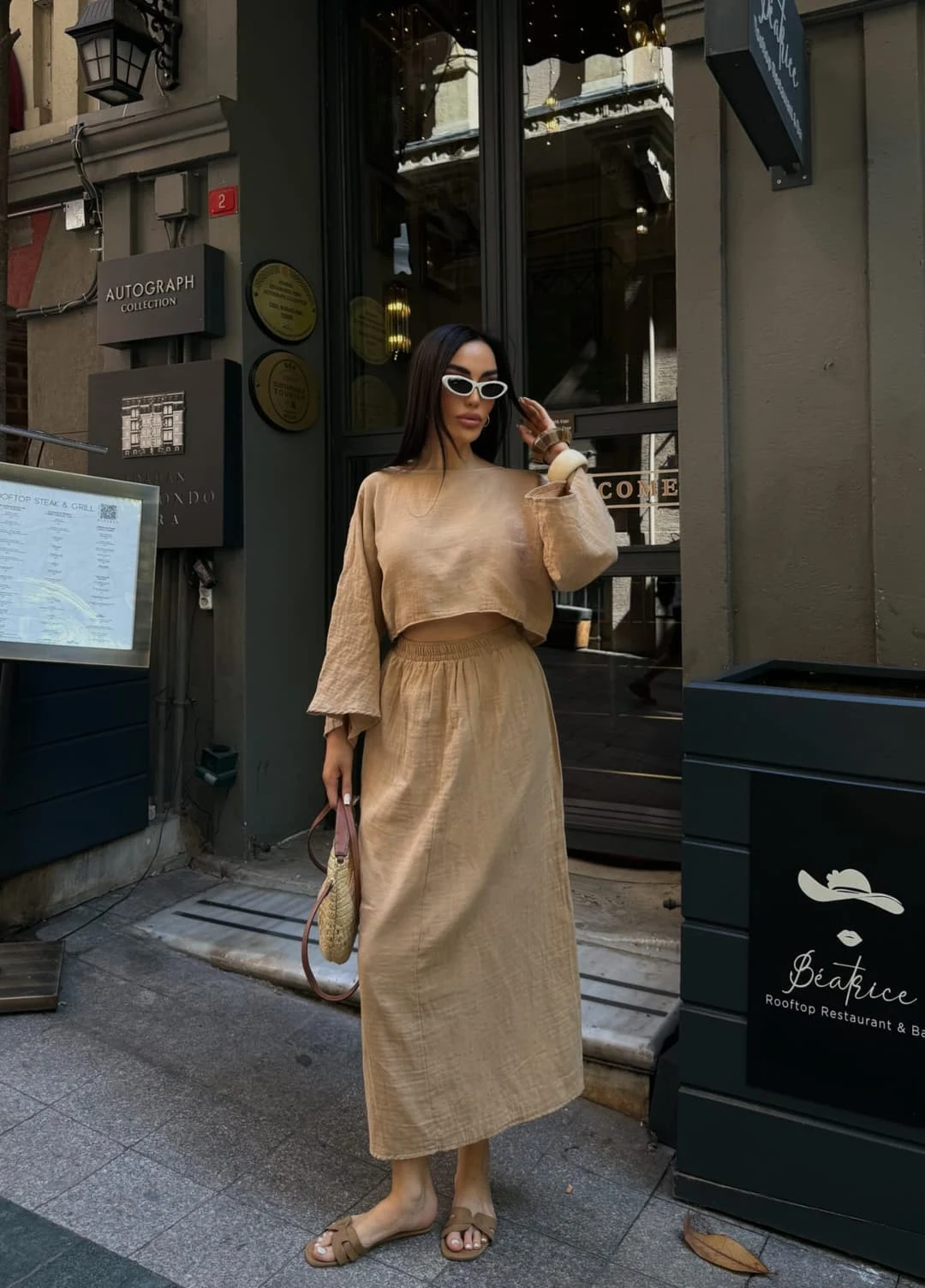 Bluza i suknja Muslin set Kamel