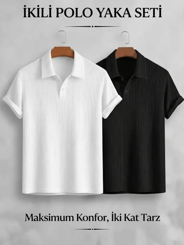 2-es szett oversize csíkos pamut polo póló 1