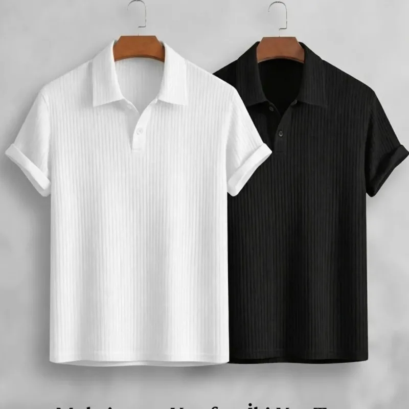 2-komplet Set Oversize Prugasta Pamučna Polo Majica