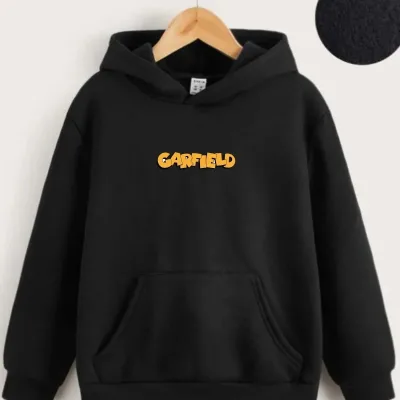 Дитяча чорна світшот з капюшоном, з принтом Garfield, спереду та ззаду 2
