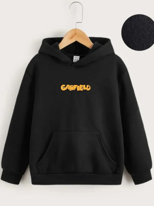 Дитяча чорна світшот з капюшоном, з принтом Garfield, спереду та ззаду 2