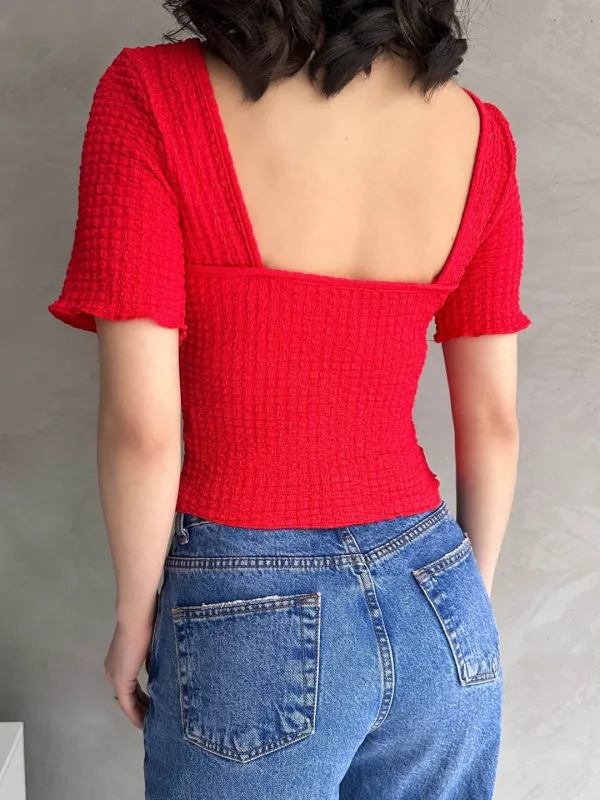 Leđa dekolte basic gofre bluza crvena 2