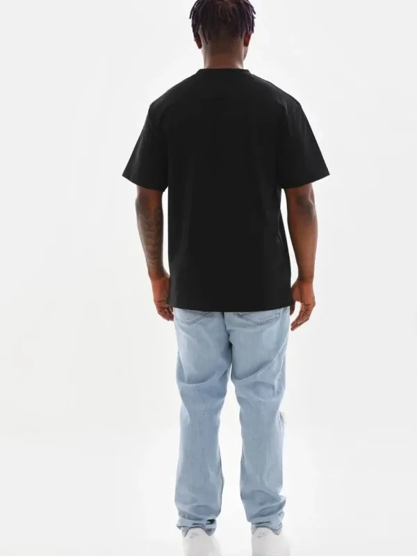 Férfi fekete oversized kerékpárnyakú nyomott póló 2