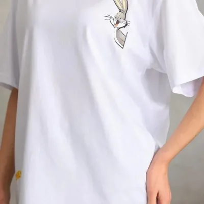 Ženski beli Oversize Bicikli kragna print majica 2