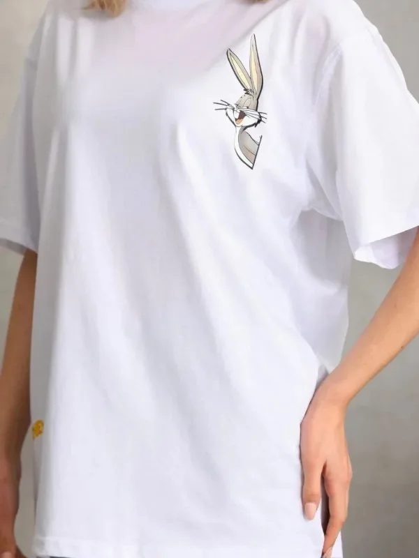 Ženski beli Oversize Bicikli kragna print majica 2