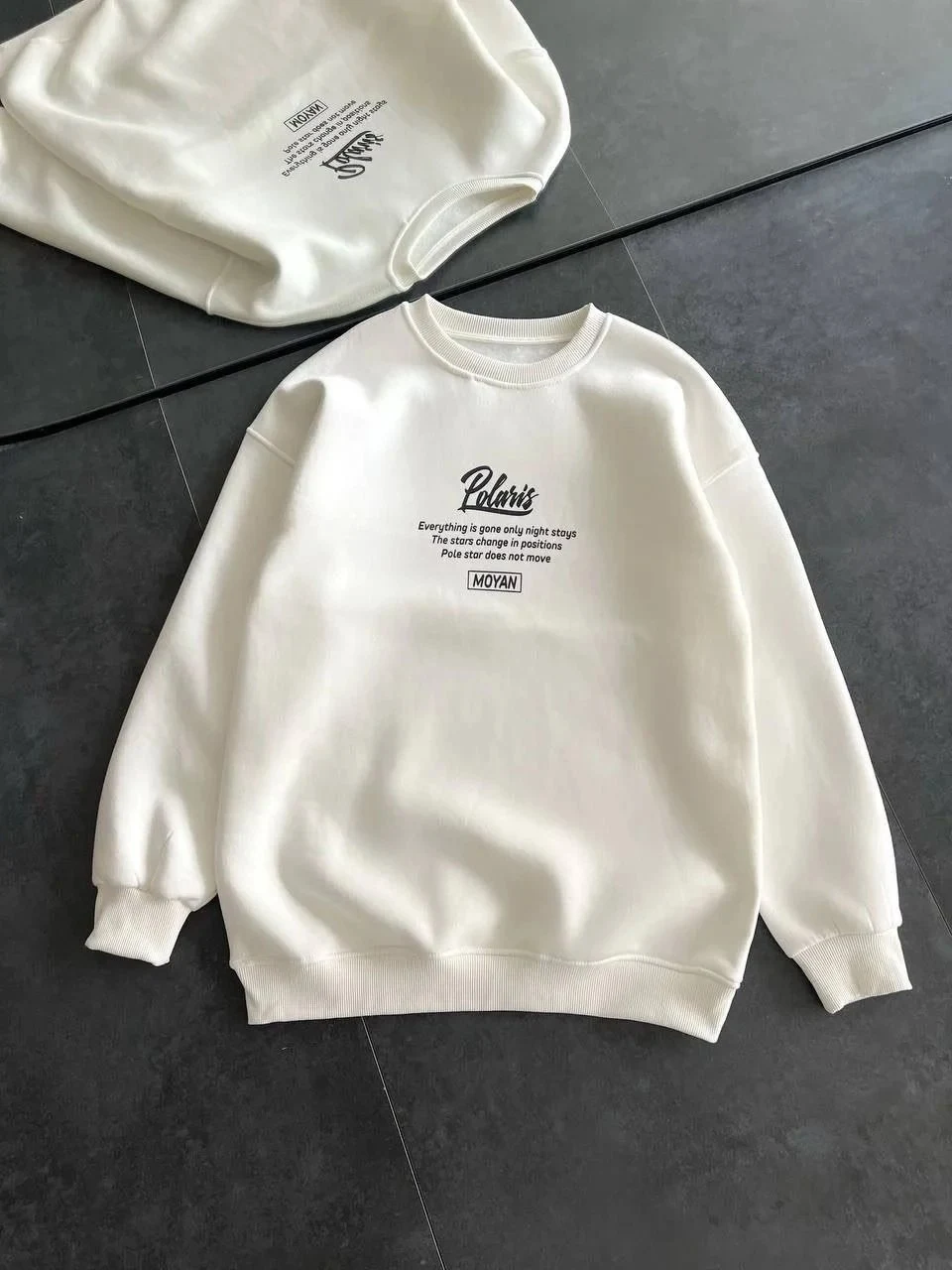 Women's White Oversize 3-Thread Cotton Crew Neck Printed Sweatshirt