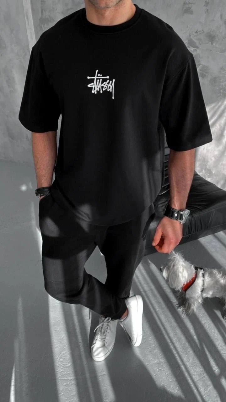 Ανδρικό Μαύρο Oversize Ποδήλατο Λαιμός Τυπωμένο Μπλουζάκι