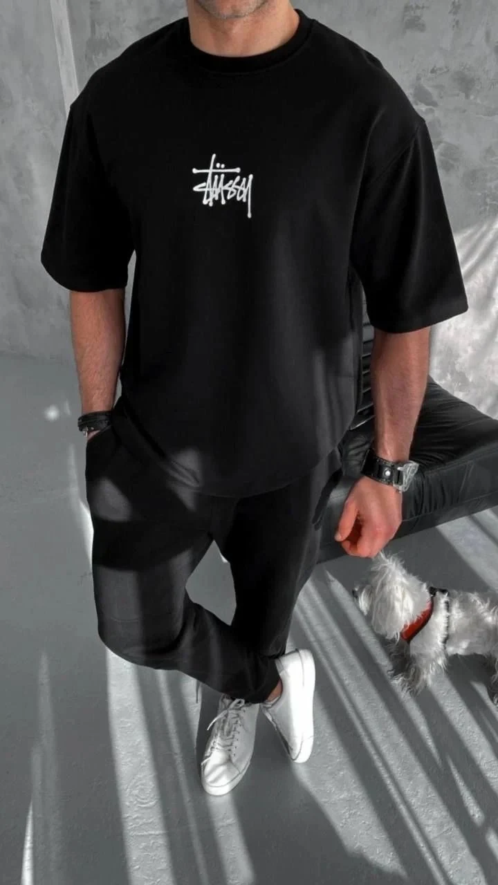 Kişi Qara Oversize Velosiped Yaxalı Çap Köynək