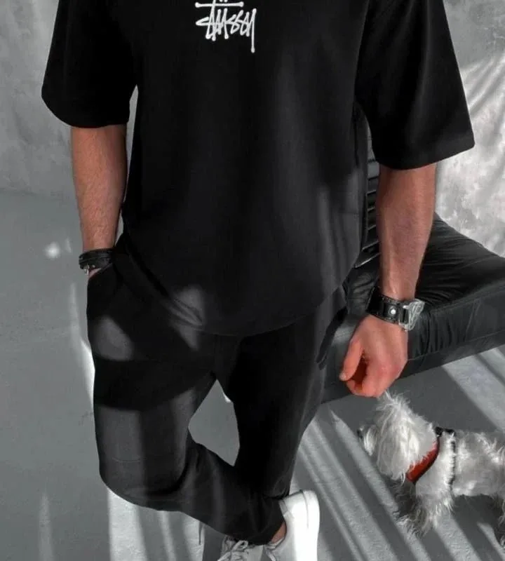 Kişi Qara Oversize Velosiped Yaxalı Çap Köynək