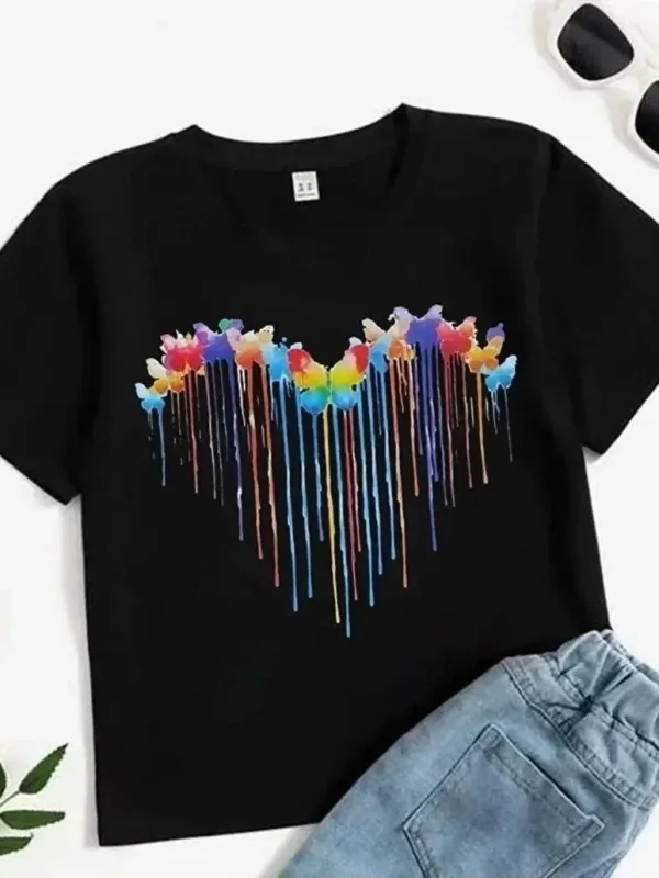 Camicie pentru Copii Negru Oversize cu Imprimeu Guler Bicicletă 2