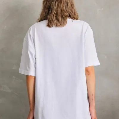 Női Fehér Sima Kötött Rövid Ujjú T-Shirt 3