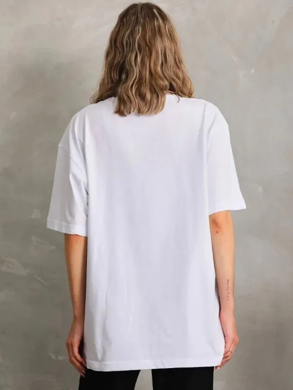 Női Fehér Sima Kötött Rövid Ujjú T-Shirt 3