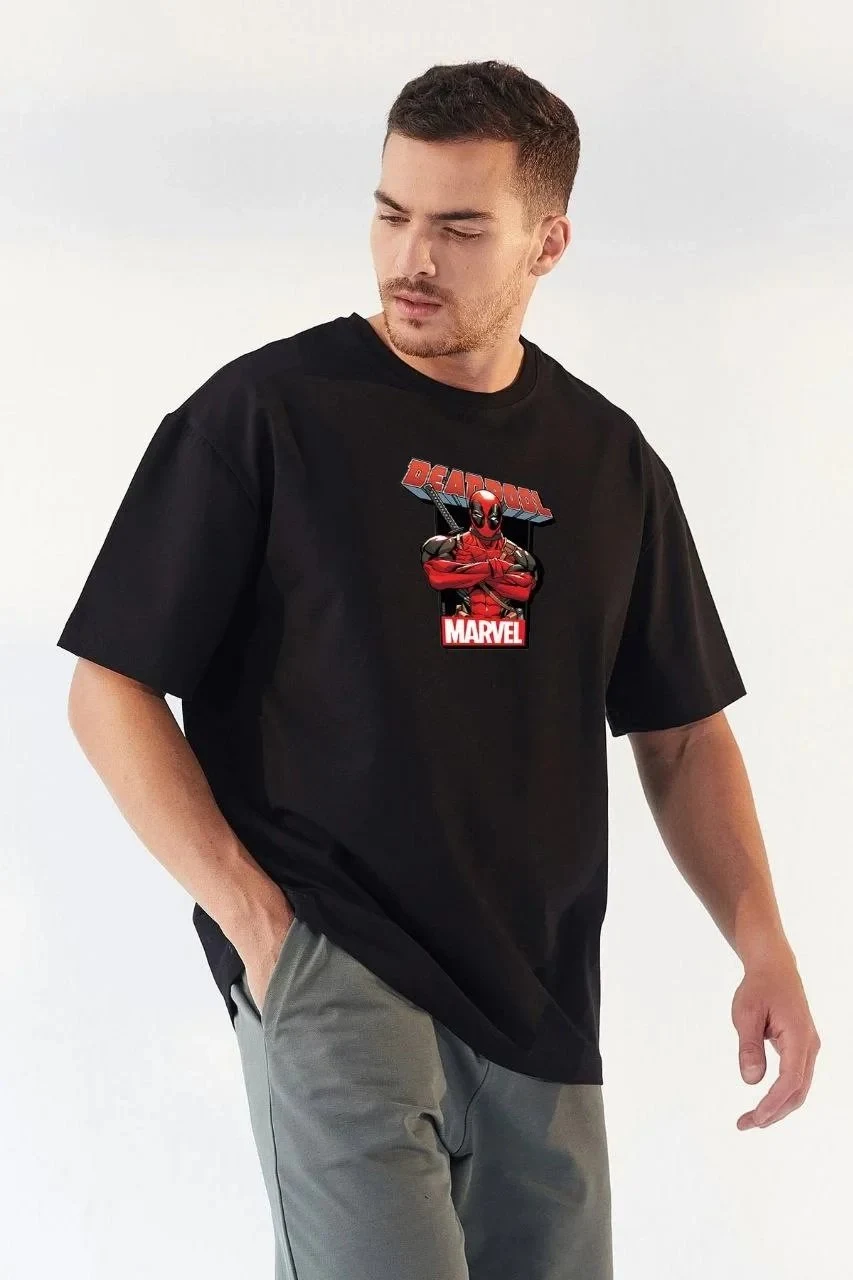Машки црн oversize бициклет јака печатен маица