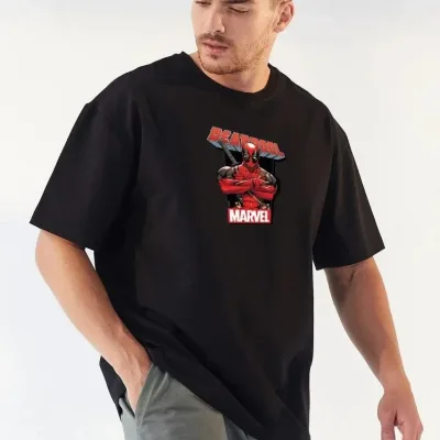 Машки црн oversize бициклет јака печатен маица 1