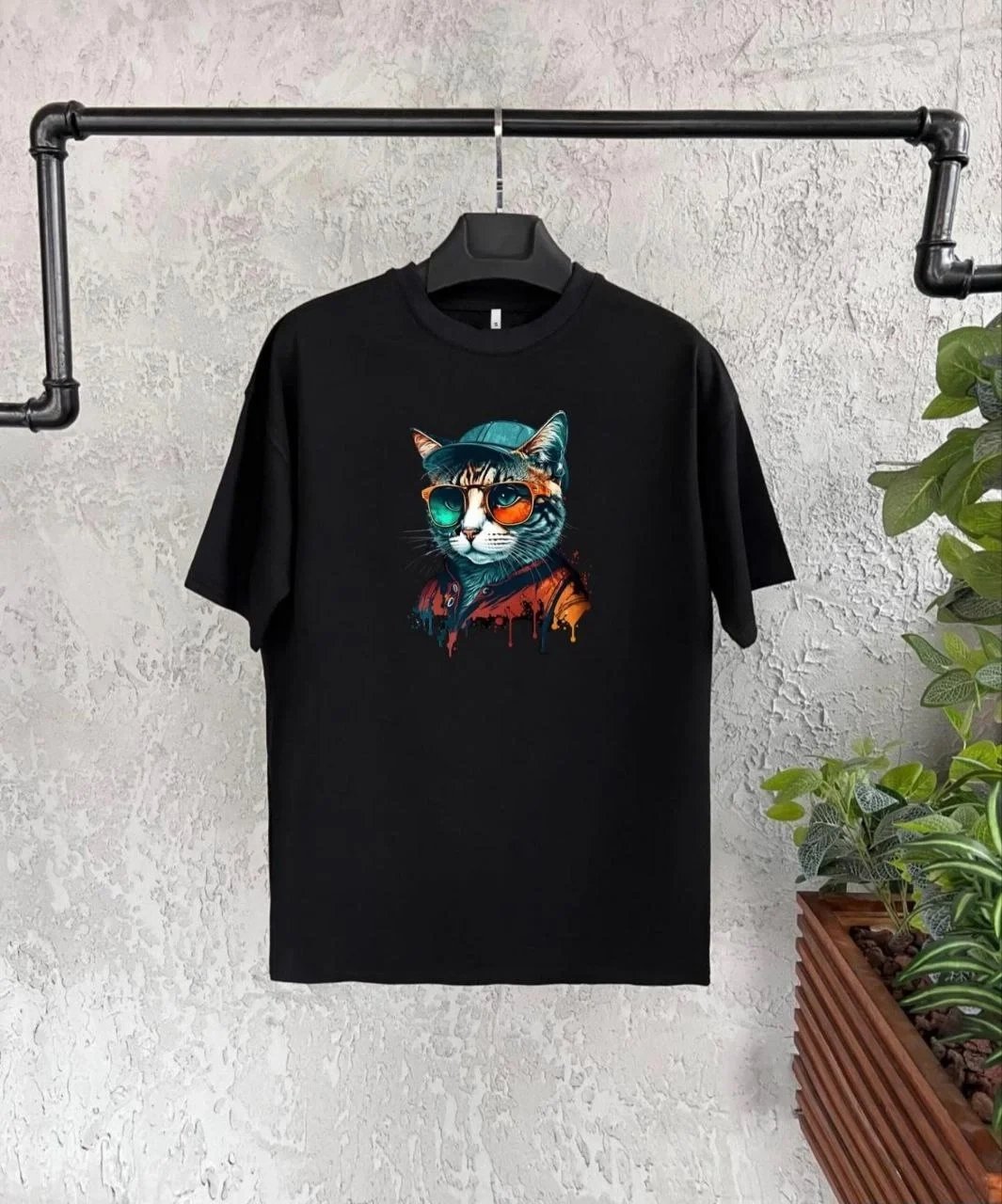 Παιδικό Μαύρο Oversize Τυπωμένο Ποδηλατόλαιμο Τ-Shirt