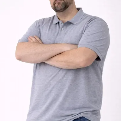 Pánske sivé piqué látka gombíkový polo golier veľká veľkosť tričko 3