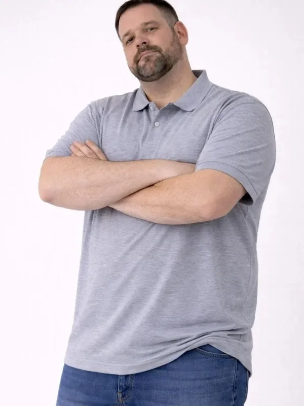 Pánske sivé piqué látka gombíkový polo golier veľká veľkosť tričko 3