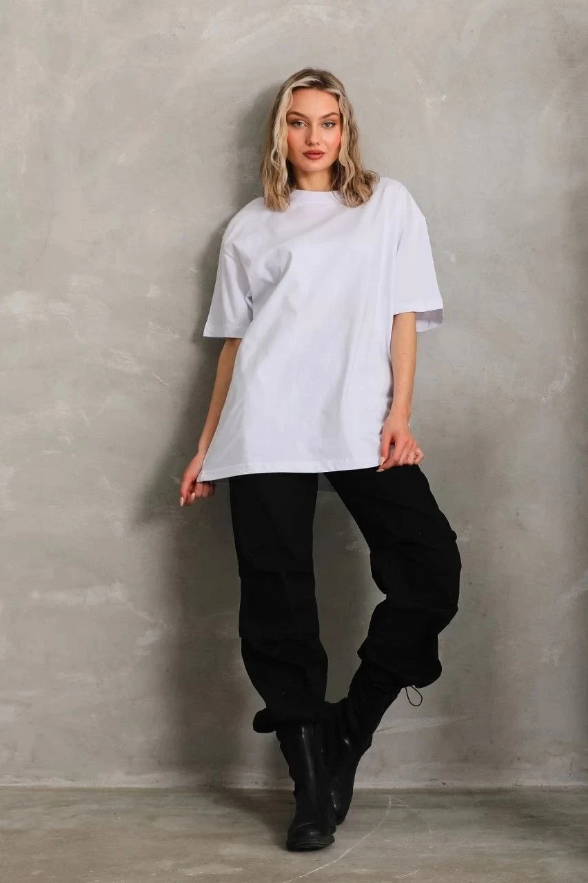 Женски Бел Едноставен Пенје Кратка Ракав T-Shirt