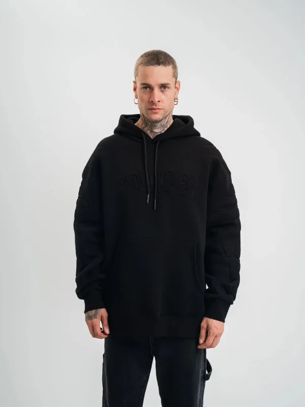 Muški crni oversize 3-nitni pamučni kapuljač s vezom, sweatshirt 1