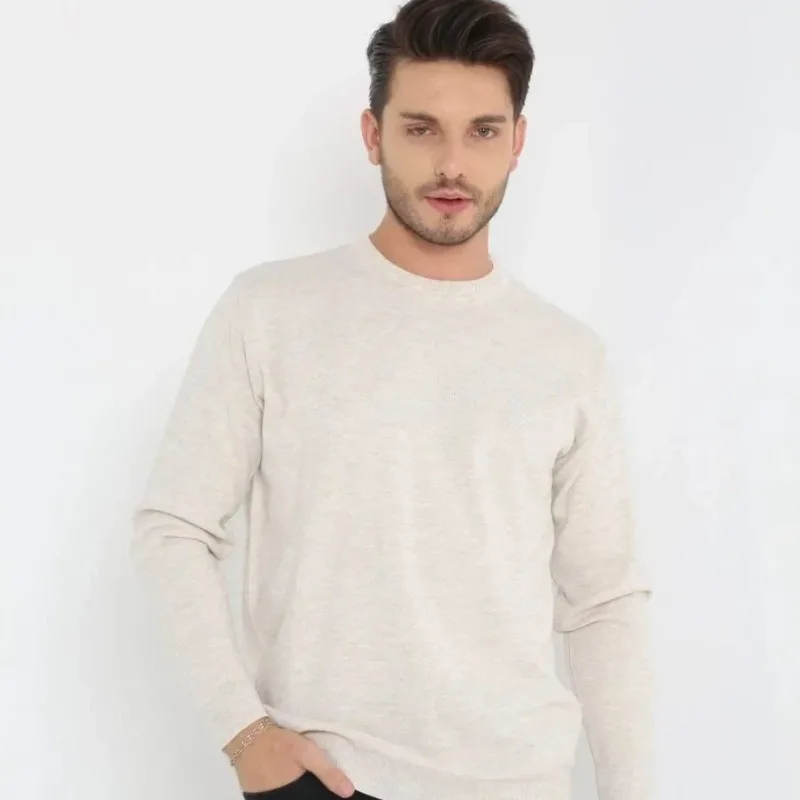 Masculin Bej Guler Bicicleta Maneca Lunga Tesatura Tricou
