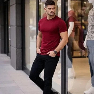 Pánsky bordový slim fit bicyklový elastický body tričko 2