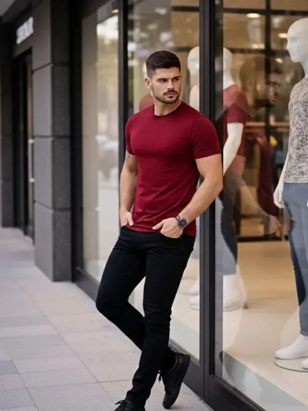 Pánsky bordový slim fit bicyklový elastický body tričko 2