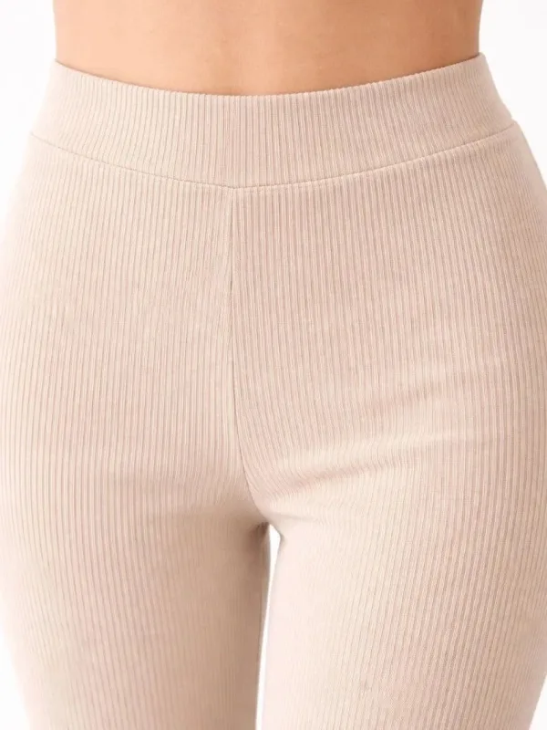 Dámské béžové vysoké pasové žebrované španělské elastické legíny 6