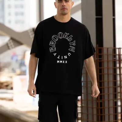 Kişi Qara Regular Fit Bisiklet Yaka Baskılı T-shirt 3
