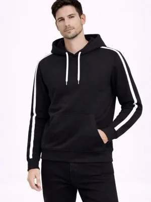 Męska czarna bawełniana bluza oversize 3-nitkowa z paskami i kapturem
