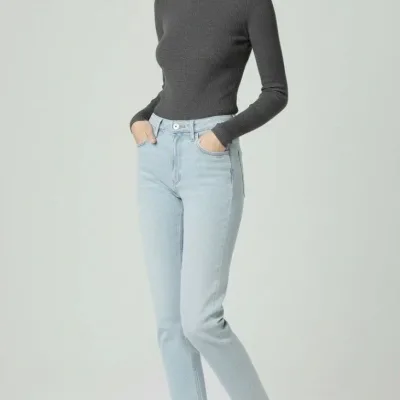 Women's Anthracite Slim Fit Turtleneck Corduroy Stretch Bodysuit 2