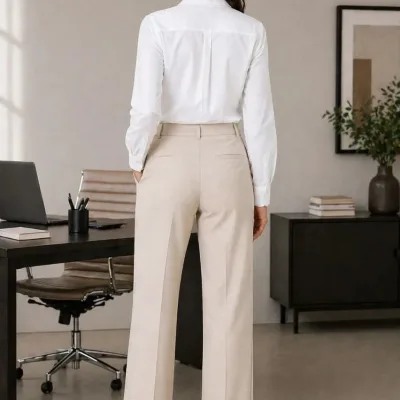 Women's White Classic Collar Long Sleeve Buttoned Office Shirt 4
