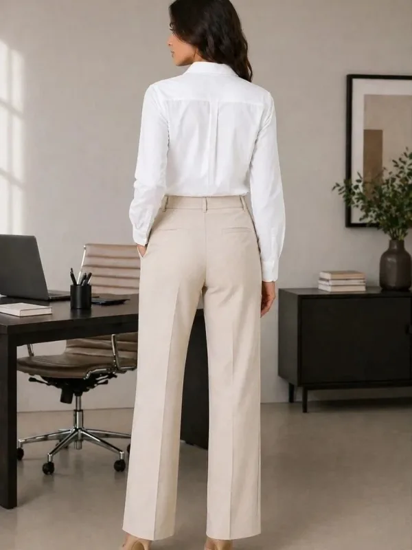 Women's White Classic Collar Long Sleeve Buttoned Office Shirt 4