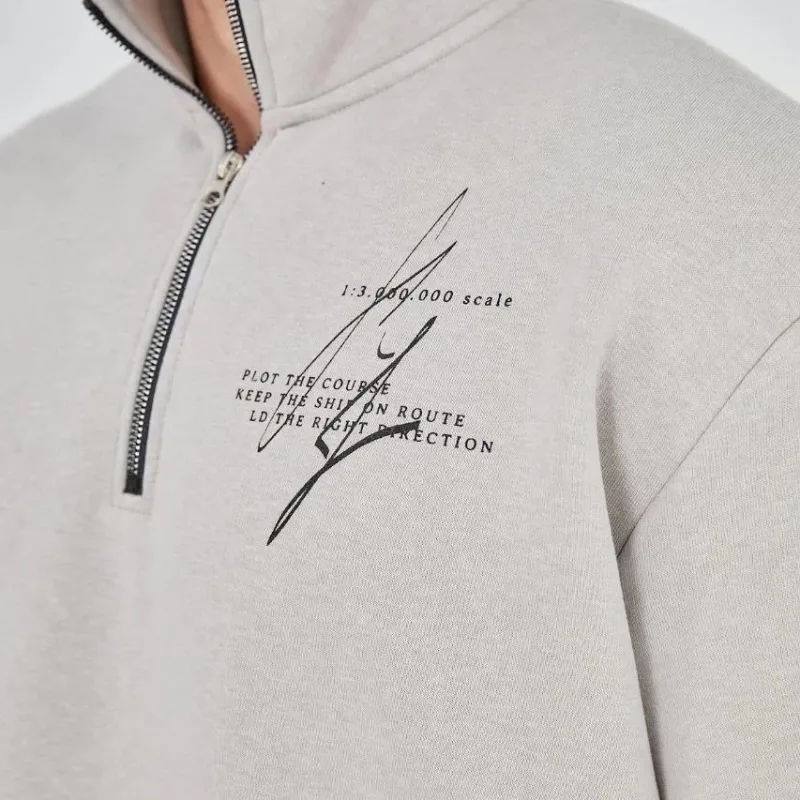Sweatshirtê Mêran ê Gewr ê Nîv-Fermûar ê Çapkirî yê 3 Têlî Pembû