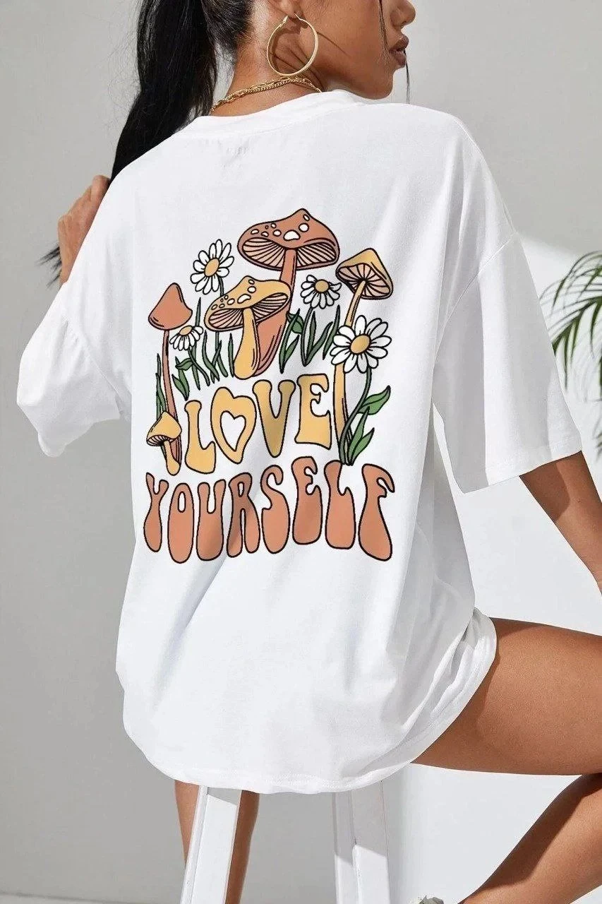 Ženski bijeli Oversize print kratki rukav Majica