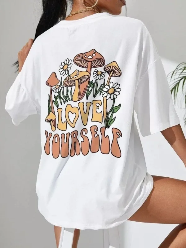 Ženski bijeli Oversize print kratki rukav Majica 1