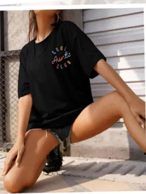 Ženska Crna Oversize Bicikli Kragna Print Majica
