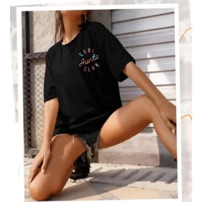 Ženska Crna Oversize Bicikli Kragna Print Majica 1