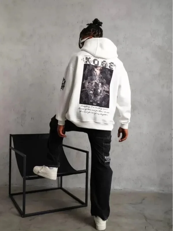 Muški crni oversize 3-nitni pamučni hoodie s printom i džepovima 2