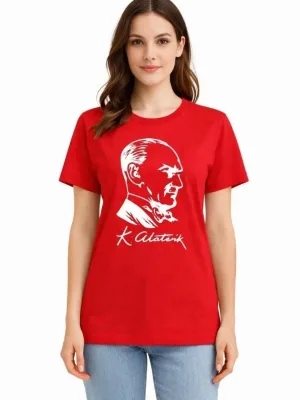 Qadın Qırmızı Velosiped Yaxalı Atatürk Çapı Köynək