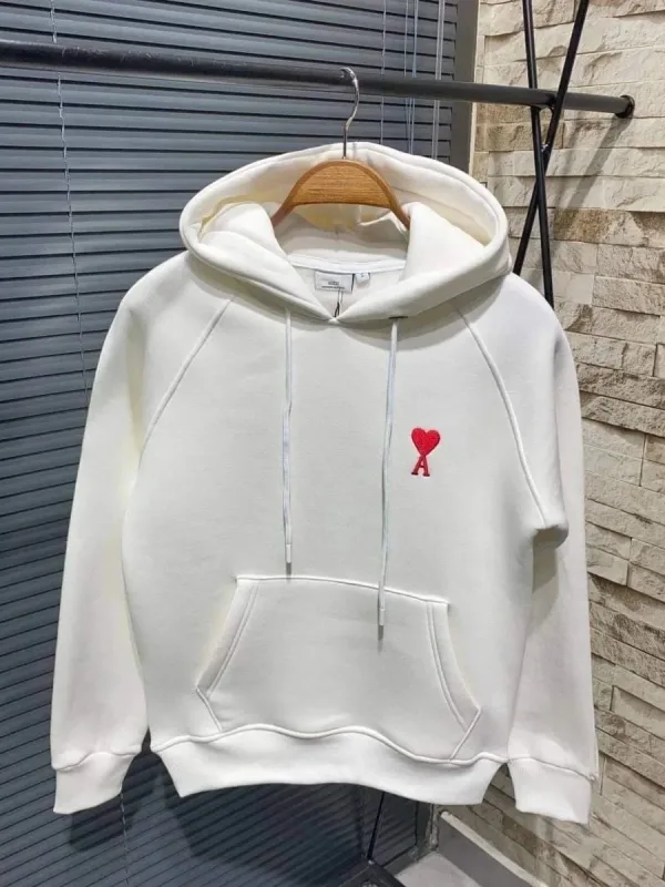 Ženska bela oversize duks sa kapuljačom sa printom srca, pamučna 1