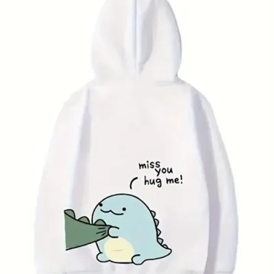 Men's White Oversize Valentine's Day Printed Hooded Sweatshirt 1