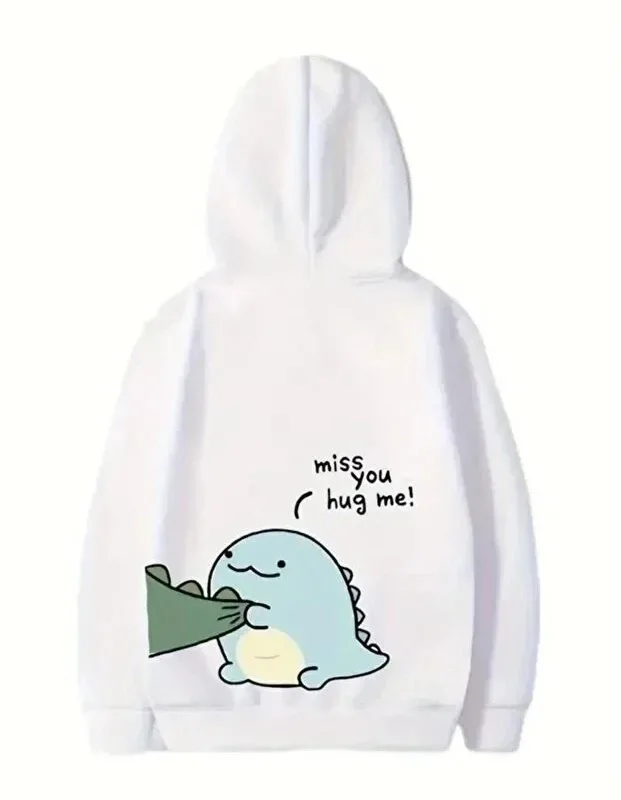 Férfi Fehér Oversize Valentin-nap Nyomott Kapucnis Sweatshirt