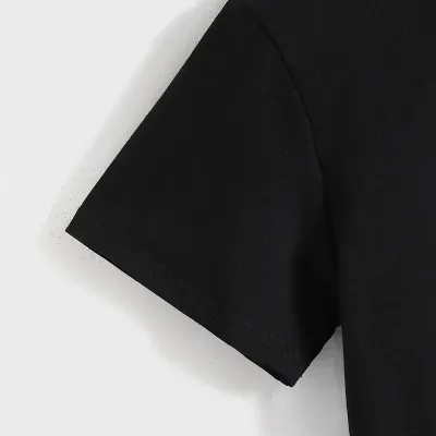 Damski Czarny Oversize Rowerowy Kołnierz Nadrukowany T-shirt 2